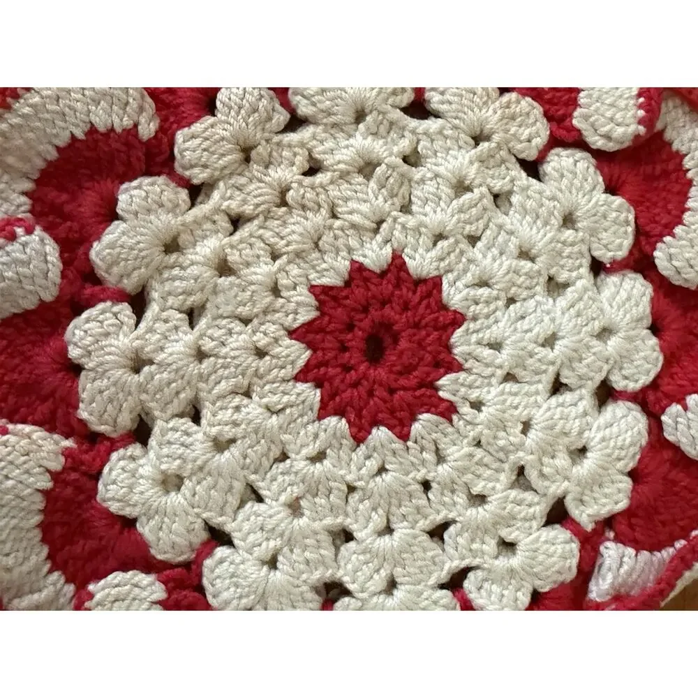 Vintage Red & White Crochet Potholders Coasters Floral Handmade Set of 4